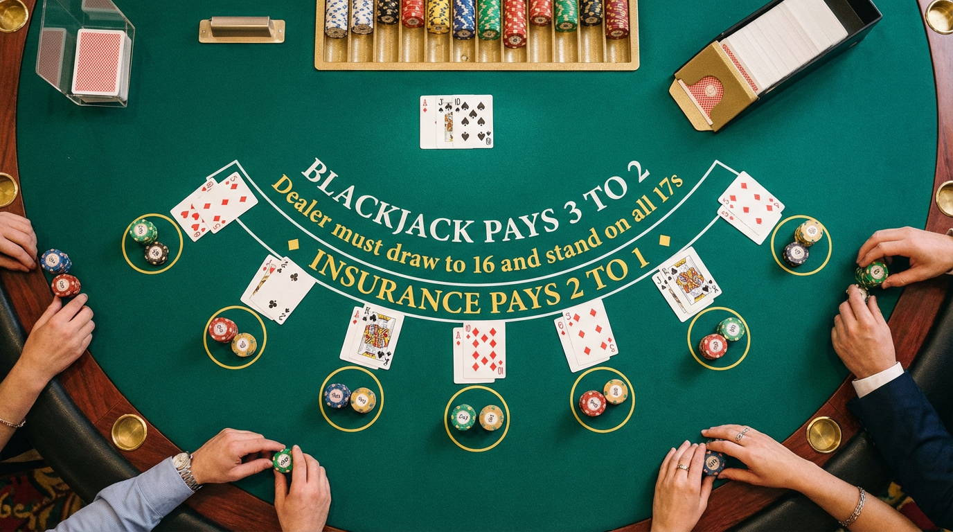 Mesa de Blackjack con cartas y fichas
